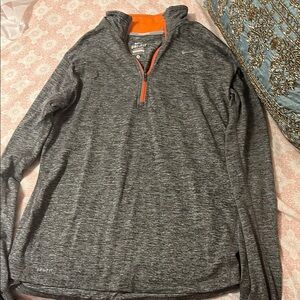 Nike Heather Gray and Orange Quarter-Zip Jacket